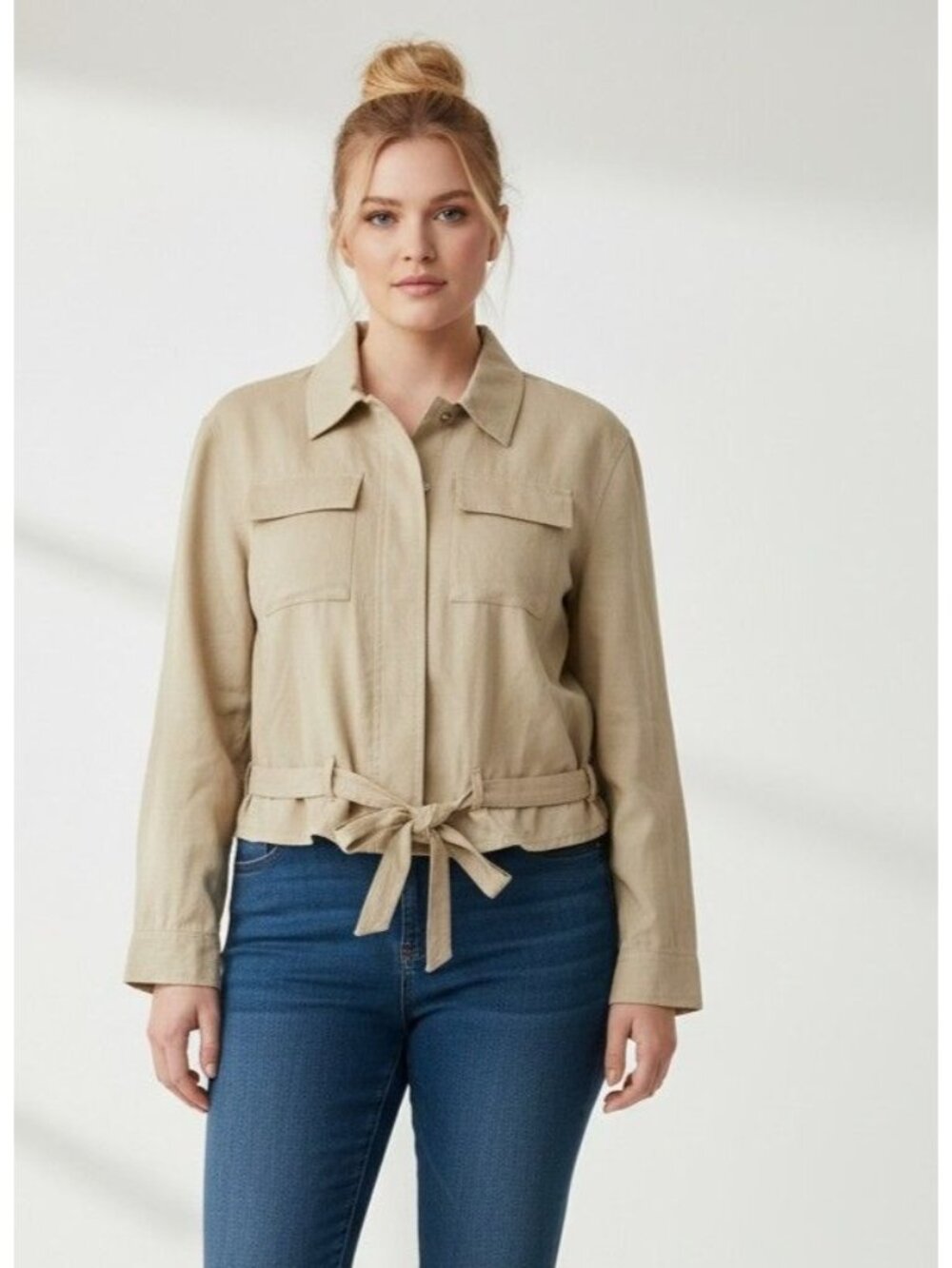 Bar III Trendy Plus Size Cropped Utility Jacket, Lyocell,  Naturally Nude, OX